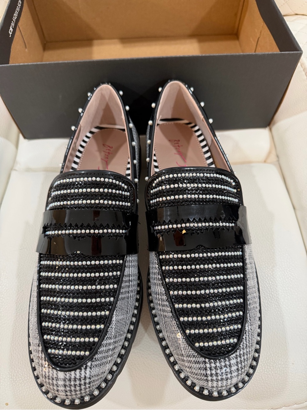 Betsey Johnson Black and White Studded Men’s Loafers